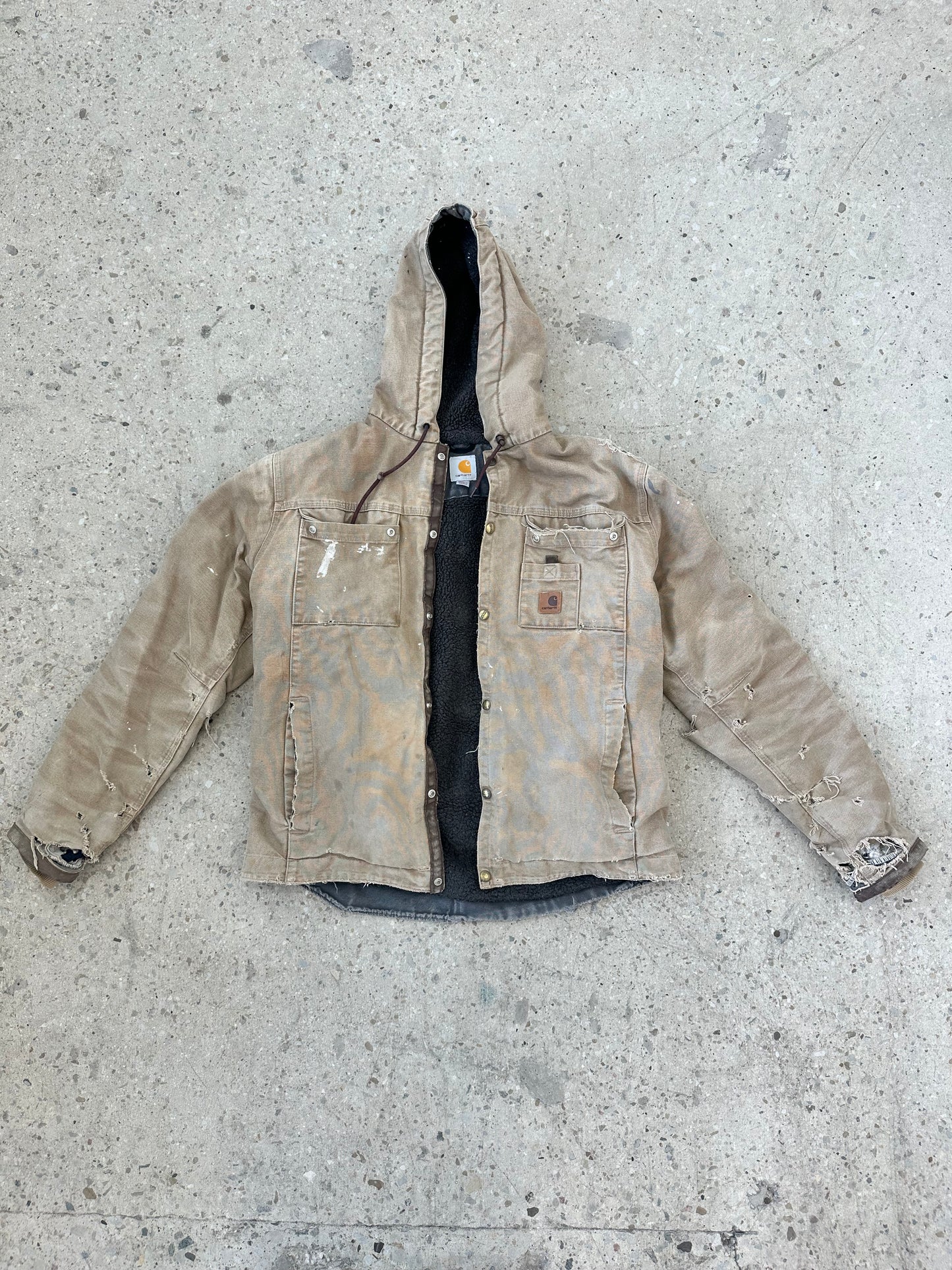 Thrashed Carhartt Sherpa Lined Hooded Jacket