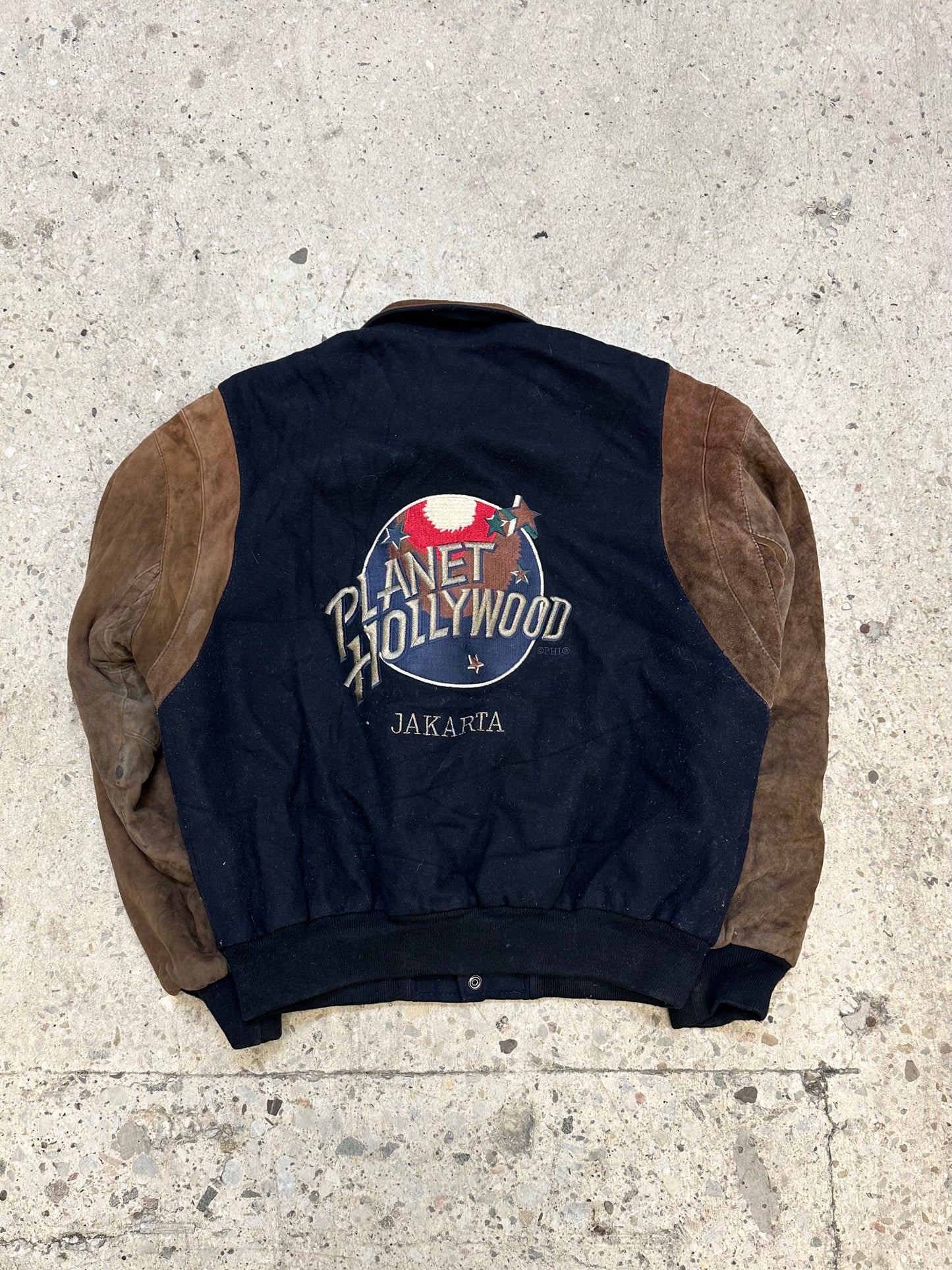 Vintage Planet Hollywood Jakarta Suede Bomber Jacket